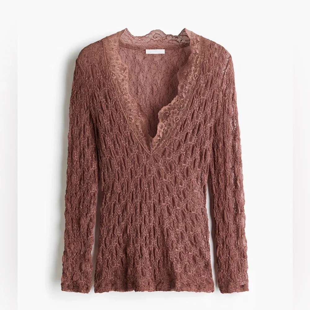 NWT H&M V-Neck Lace Top in Dusty Rose